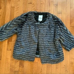 TIBI faux fur greyish purple stripe small